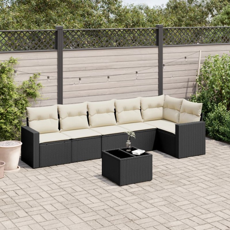 vidaXL 7-tlg. Garten-Sofagarnitur mit Kissen Schwarz Poly Rattan vidaXL 7-tlg. Garten-Sofagarnitur mit Kissen Schwarz Poly Rattan