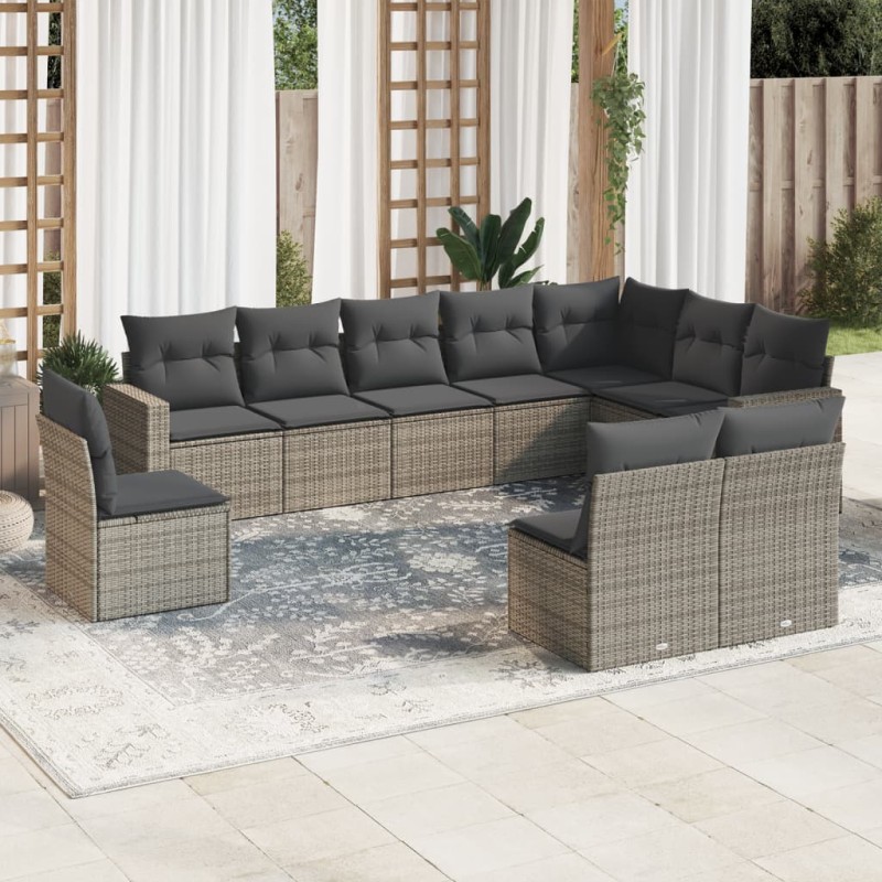 vidaXL 10-tlg. Garten-Sofagarnitur mit Kissen Grau Poly Rattan vidaXL 10-tlg. Garten-Sofagarnitur mit Kissen Grau Poly Rattan