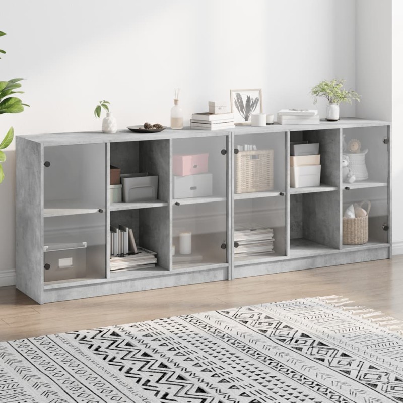 vidaXL Bücherschrank mit Türen Betongrau 204x37x75 cm Holzwerkstoff vidaXL Bücherschrank mit Türen Betongrau 204x37x75 cm Holzwerkstoff