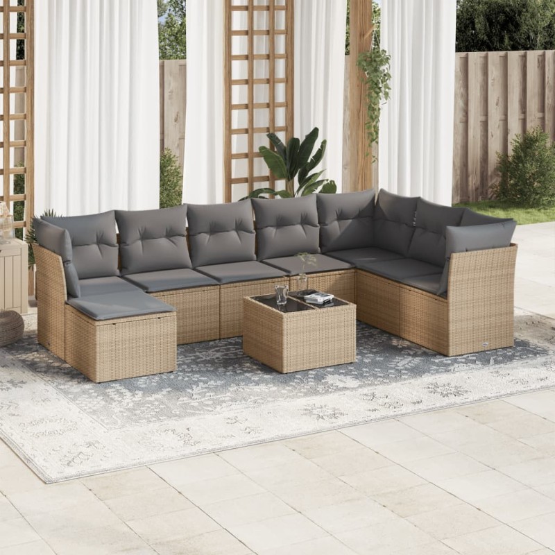 vidaXL 9-tlg. Garten-Sofagarnitur mit Kissen Beige Poly Rattan vidaXL 9-tlg. Garten-Sofagarnitur mit Kissen Beige Poly Rattan