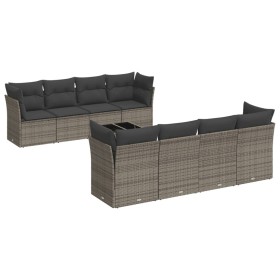 vidaXL 9-tlg. Garten-Sofagarnitur mit Kissen Grau Poly Rattan