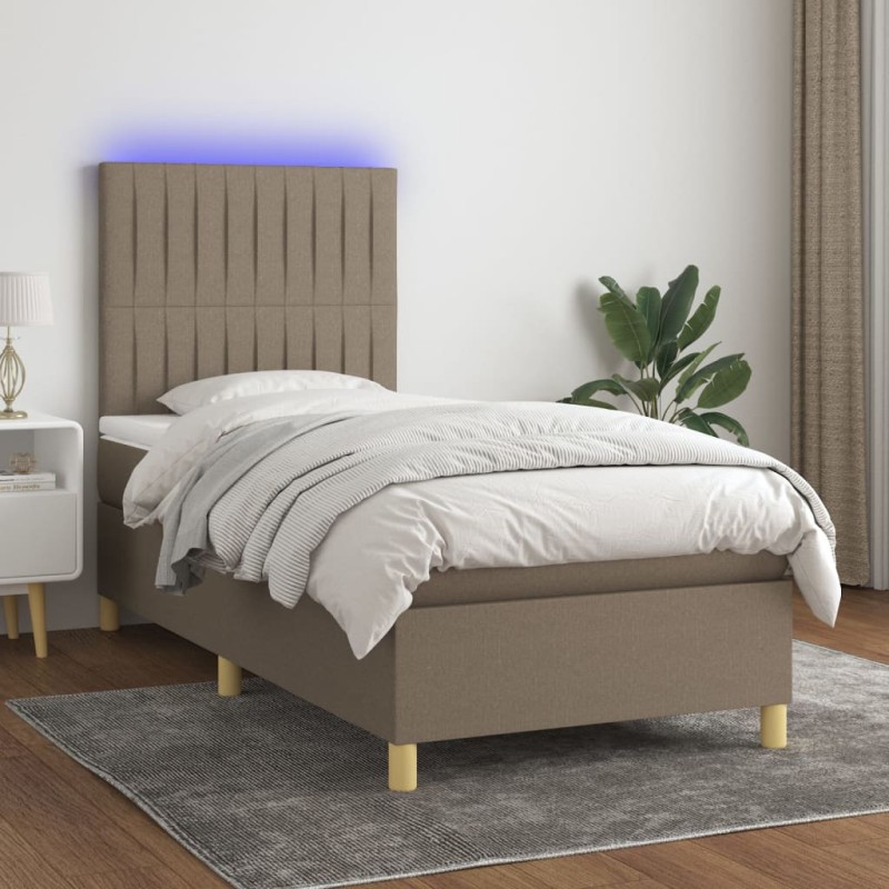 vidaXL Boxspringbett mit Matratze & LED Taupe 80x200 cm Stoff vidaXL Boxspringbett mit Matratze & LED Taupe 80x200 cm Stoff