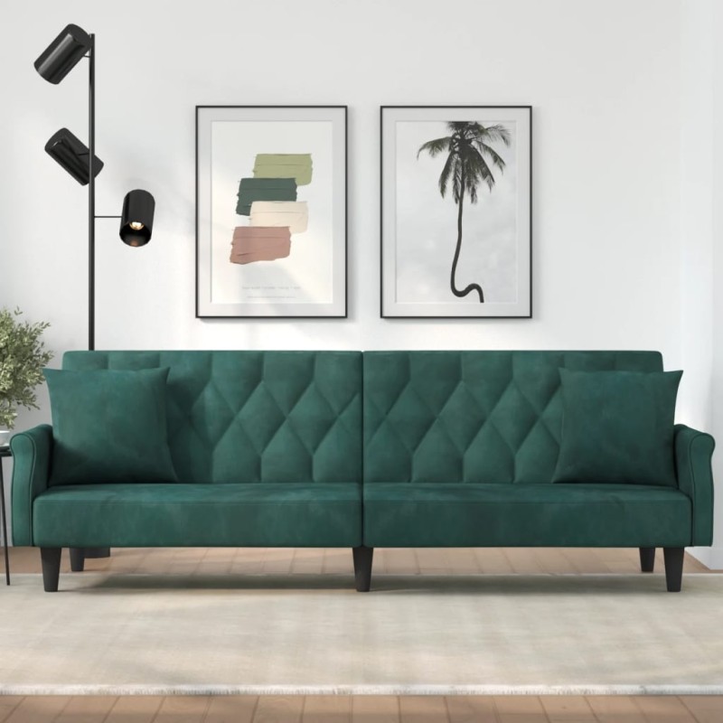 vidaXL Schlafsofa mit Armlehnen Dunkelgrün Samt vidaXL Schlafsofa mit Armlehnen Dunkelgrün Samt