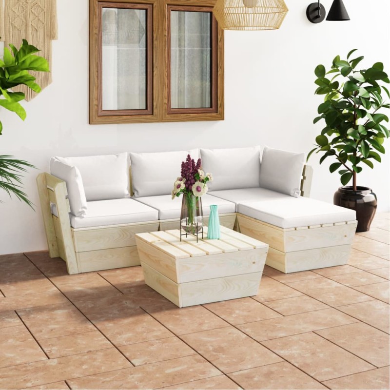 vidaXL 5-tlg. Garten-Sofagarnitur aus Paletten mit Kissen Fichtenholz vidaXL 5-tlg. Garten-Sofagarnitur aus Paletten mit Kissen Fichtenholz