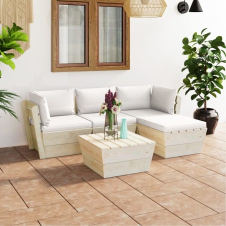 vidaXL 5-tlg. Garten-Sofagarnitur aus Paletten mit Kissen Fichtenholz