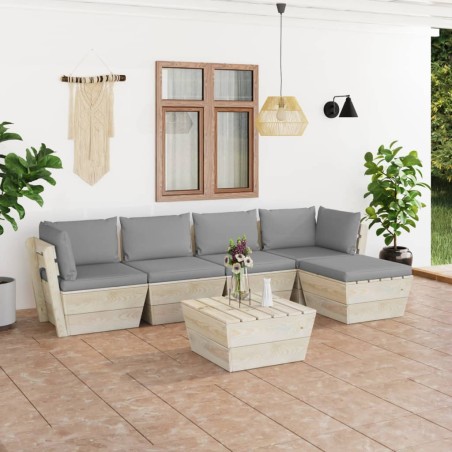 6-tlg. Garten-Sofagarnitur aus Paletten mit Kissen Fichtenholz