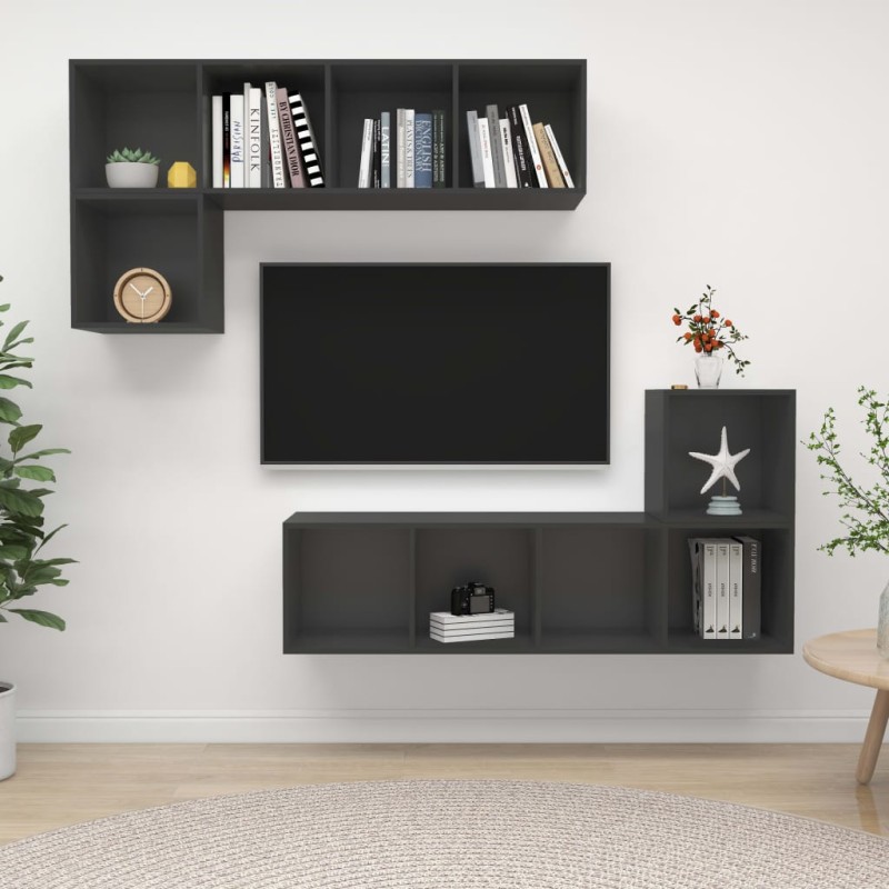 vidaXL 4-tlg. TV-Schrank-Set Grau Holzwerkstoff vidaXL 4-tlg. TV-Schrank-Set Grau Holzwerkstoff