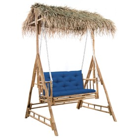 vidaXL Hollywoodschaukel mit Palmblättern und Kissen 202 cm Bambus 