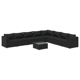 vidaXL 9-tlg. Garten-Lounge-Set mit Kissen Poly Rattan Schwarz