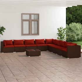 vidaXL 10-tlg. Garten-Lounge-Set mit Kissen Poly Rattan Braun