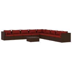 vidaXL 10-tlg. Garten-Lounge-Set mit Kissen Poly Rattan Braun