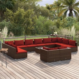 vidaXL 13-tlg. Garten-Lounge-Set mit Kissen Braun Poly Rattan