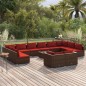 vidaXL 13-tlg. Garten-Lounge-Set mit Kissen Braun Poly Rattan