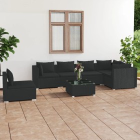 vidaXL 7-tlg. Garten-Lounge-Set mit Kissen Poly Rattan Schwarz