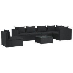 vidaXL 7-tlg. Garten-Lounge-Set mit Kissen Poly Rattan Schwarz
