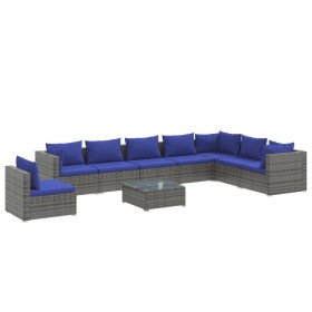 vidaXL 9-tlg. Garten-Lounge-Set mit Kissen Poly Rattan Grau