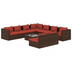vidaXL 10-tlg. Garten-Lounge-Set mit Kissen Braun Poly Rattan