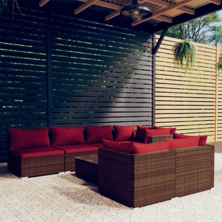 vidaXL 8-tlg. Garten-Lounge-Set mit Kissen Braun Poly Rattan