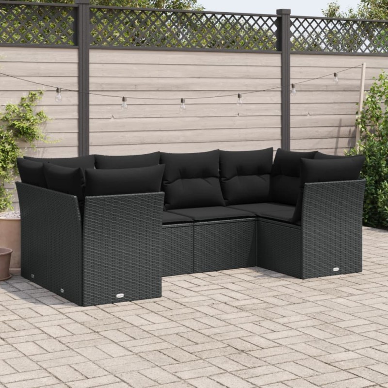 vidaXL 6-tlg. Garten-Sofagarnitur mit Kissen Schwarz Poly Rattan vidaXL 6-tlg. Garten-Sofagarnitur mit Kissen Schwarz Poly Rattan