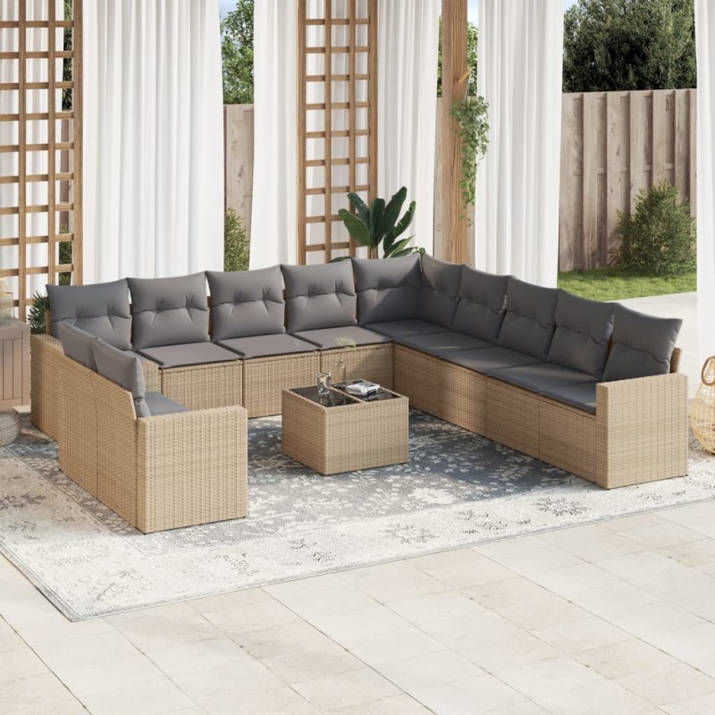 vidaXL 12-tlg. Garten-Sofagarnitur mit Kissen Beige Poly Rattan vidaXL 12-tlg. Garten-Sofagarnitur mit Kissen Beige Poly Rattan