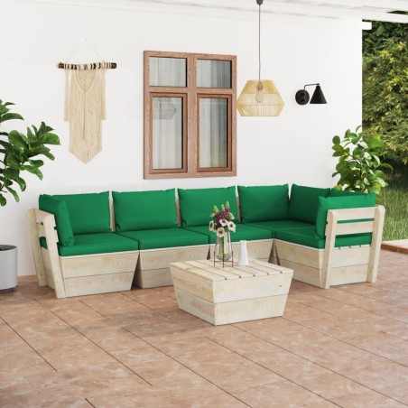 6-tlg. Garten-Sofagarnitur aus Paletten mit Kissen Fichtenholz