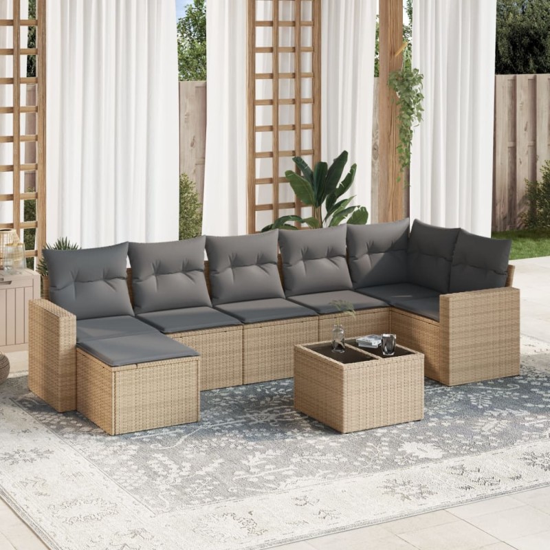 vidaXL 8-tlg. Garten-Sofagarnitur mit Kissen Beige Poly Rattan vidaXL 8-tlg. Garten-Sofagarnitur mit Kissen Beige Poly Rattan