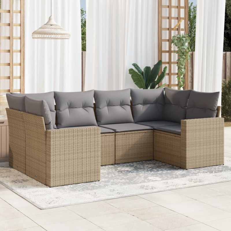 vidaXL 6-tlg. Garten-Sofagarnitur mit Kissen Beige Poly Rattan vidaXL 6-tlg. Garten-Sofagarnitur mit Kissen Beige Poly Rattan