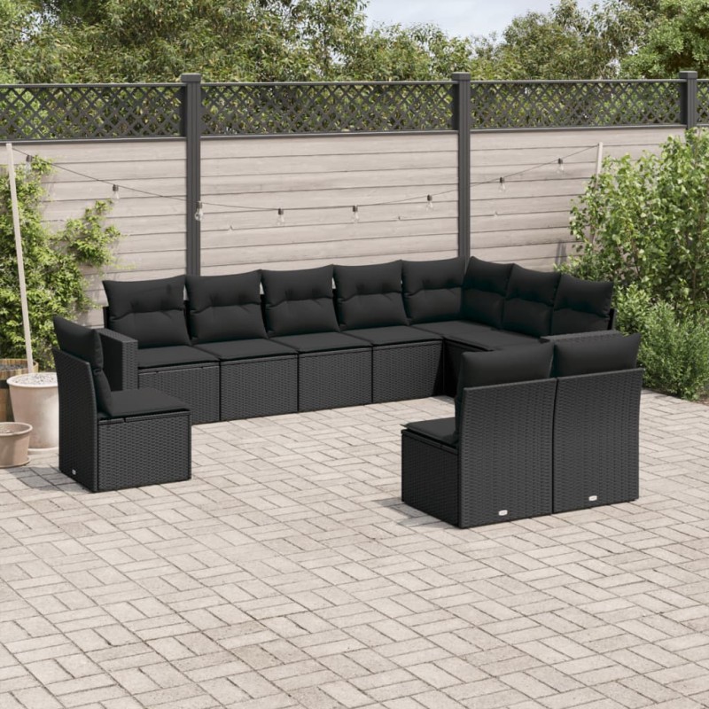 vidaXL 10-tlg. Garten-Sofagarnitur mit Kissen Schwarz Poly Rattan vidaXL 10-tlg. Garten-Sofagarnitur mit Kissen Schwarz Poly Rattan