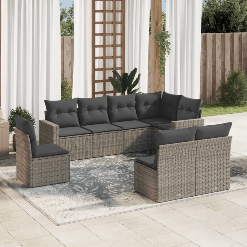 vidaXL 8-tlg. Garten-Sofagarnitur mit Kissen Grau Poly Rattan vidaXL 8-tlg. Garten-Sofagarnitur mit Kissen Grau Poly Rattan