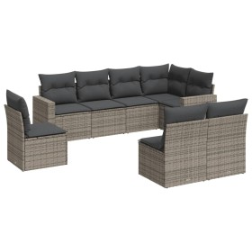 vidaXL 8-tlg. Garten-Sofagarnitur mit Kissen Grau Poly Rattan