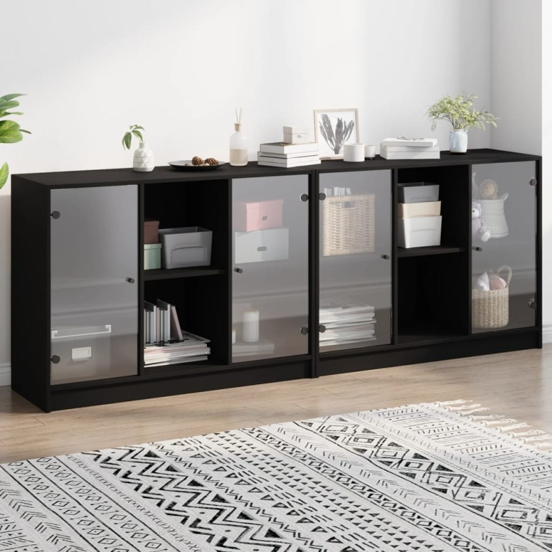 vidaXL Bücherschrank mit Türen Schwarz 204x37x75 cm Holzwerkstoff vidaXL Bücherschrank mit Türen Schwarz 204x37x75 cm Holzwerkstoff