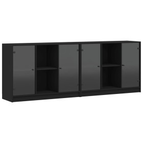 vidaXL Bücherschrank mit Türen Schwarz 204x37x75 cm Holzwerkstoff