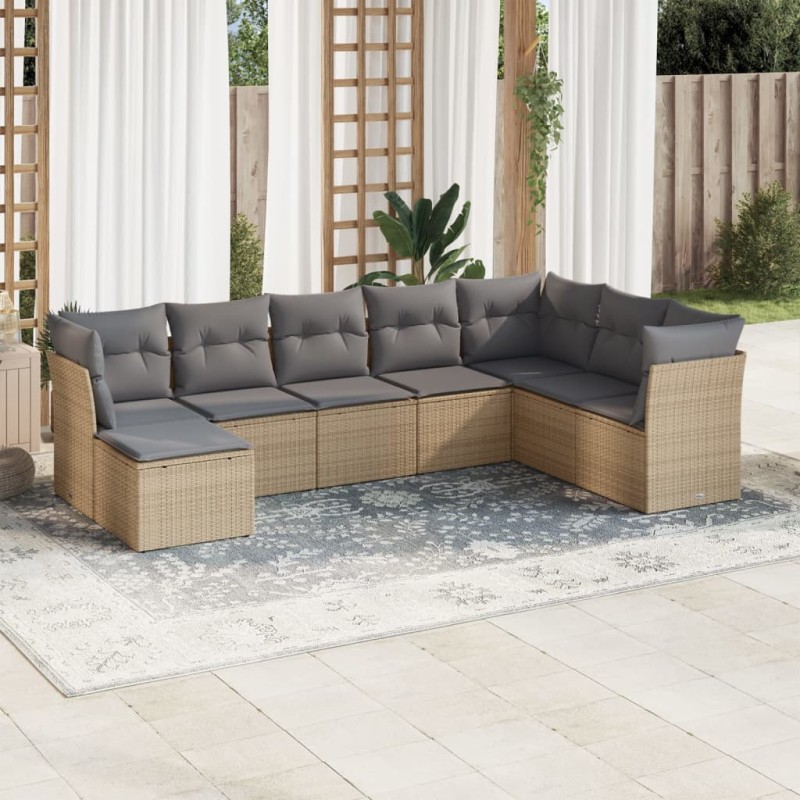 vidaXL 8-tlg. Garten-Sofagarnitur mit Kissen Beige Poly Rattan vidaXL 8-tlg. Garten-Sofagarnitur mit Kissen Beige Poly Rattan