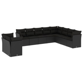 vidaXL 10-tlg. Garten-Sofagarnitur mit Kissen Schwarz Poly Rattan