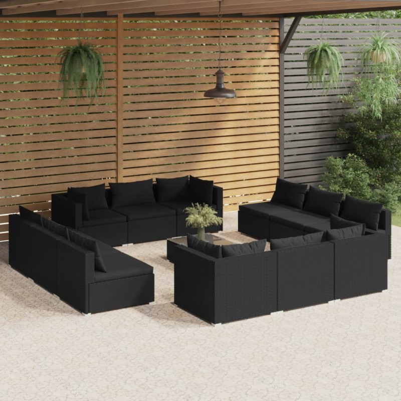 vidaXL 13-tlg. Garten-Lounge-Set mit Kissen Poly Rattan Schwarz vidaXL 13-tlg. Garten-Lounge-Set mit Kissen Poly Rattan Schwarz