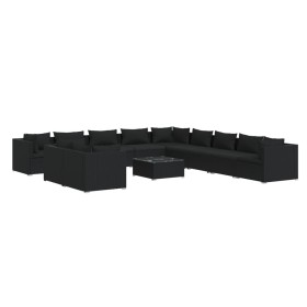 vidaXL 12-tlg. Garten-Lounge-Set mit Kissen Schwarz Poly Rattan