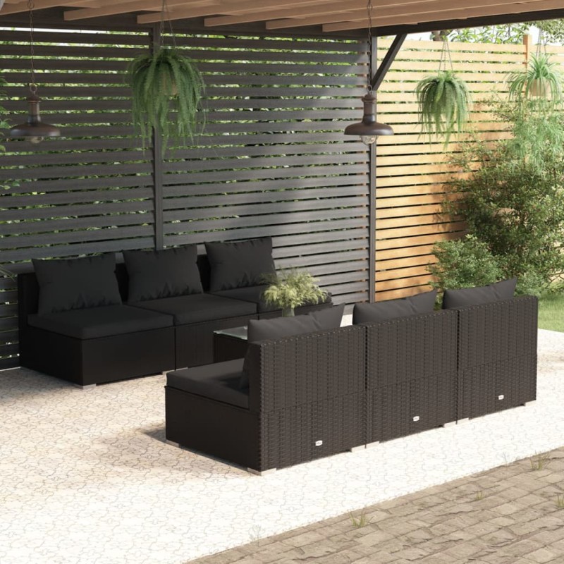 vidaXL 7-tlg. Garten-Lounge-Set mit Kissen Poly Rattan Schwarz vidaXL 7-tlg. Garten-Lounge-Set mit Kissen Poly Rattan Schwarz