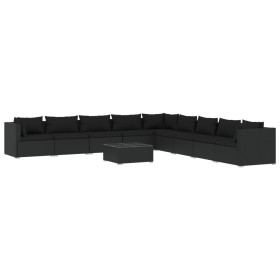 vidaXL 10-tlg. Garten-Lounge-Set mit Kissen Poly Rattan Schwarz