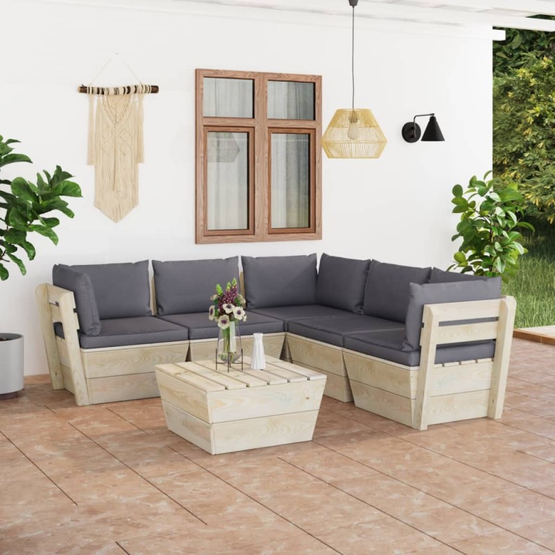 vidaXL 6-tlg. Garten-Sofagarnitur aus Paletten mit Kissen Fichtenholz vidaXL 6-tlg. Garten-Sofagarnitur aus Paletten mit Kissen Fichtenholz