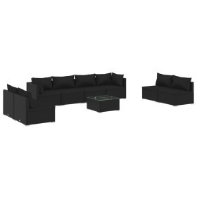 vidaXL 9-tlg. Garten-Lounge-Set mit Kissen Poly Rattan Schwarz