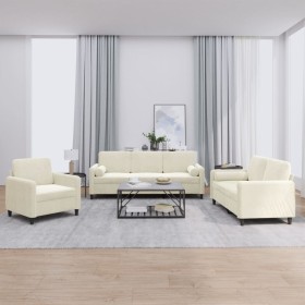 vidaXL 3-tlg. Sofagarnitur mit Kissen Creme Samt