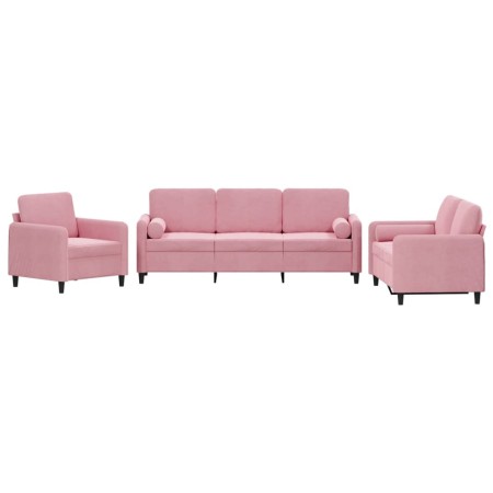 vidaXL 3-tlg. Sofagarnitur mit Kissen Rosa Samt