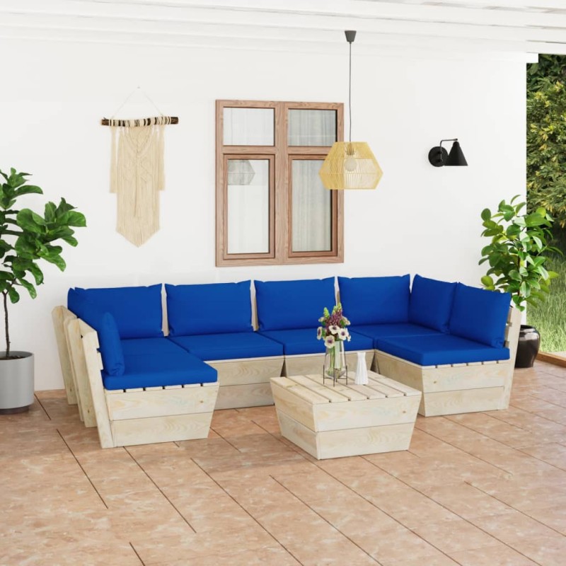 7-tlg. Garten-Sofagarnitur aus Paletten mit Kissen Fichtenholz 7-tlg. Garten-Sofagarnitur aus Paletten mit Kissen Fichtenholz