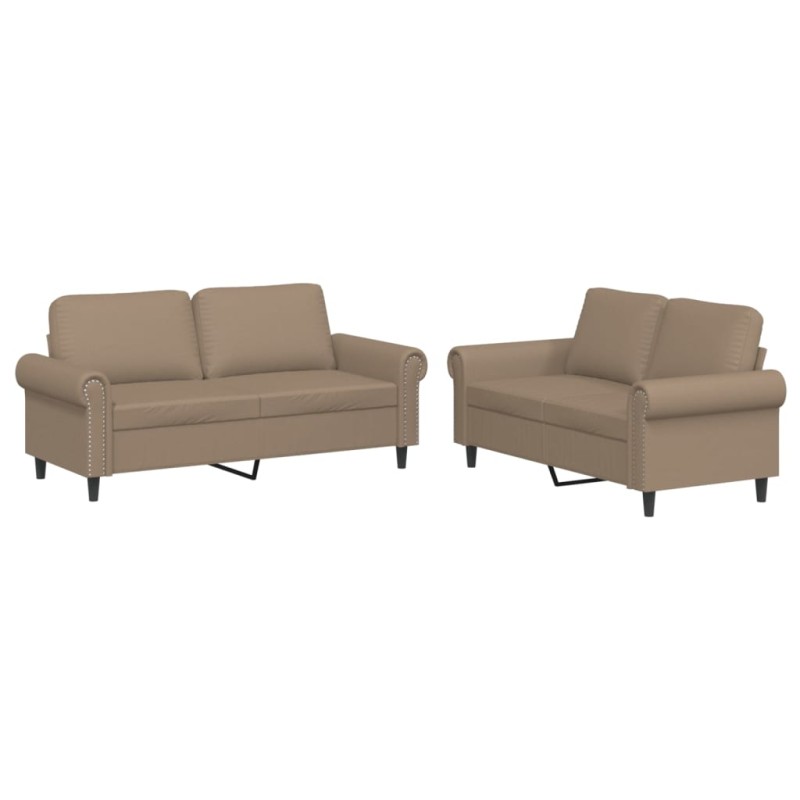 vidaXL 2-tlg. Sofagarnitur mit Kissen Cappuccino-Braun Kunstleder vidaXL 2-tlg. Sofagarnitur mit Kissen Cappuccino-Braun Kunstleder