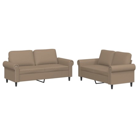 vidaXL 2-tlg. Sofagarnitur mit Kissen Cappuccino-Braun Kunstleder