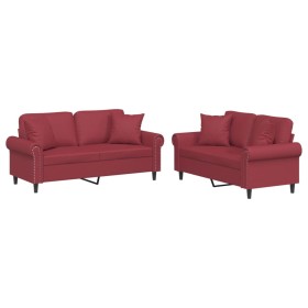 vidaXL 2-tlg. Sofagarnitur mit Kissen Weinrot Kunstleder