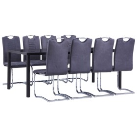 vidaXL 9-tlg. Essgruppe Wildleder-Optik Grau