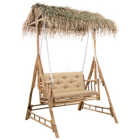 vidaXL Hollywoodschaukel mit Palmblättern und Kissen 202 cm Bambus 