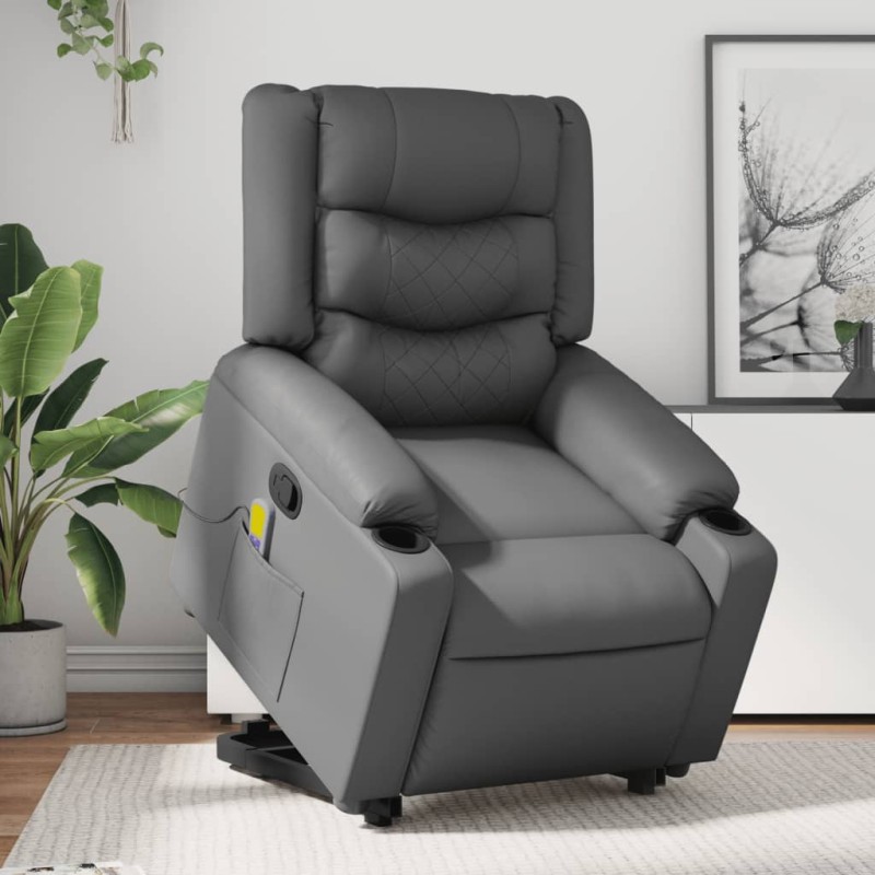 vidaXL Massagesessel mit Aufstehhilfe Grau Kunstleder vidaXL Massagesessel mit Aufstehhilfe Grau Kunstleder