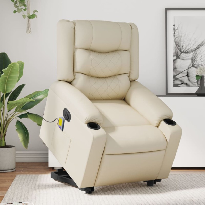 vidaXL Massagesessel mit Aufstehhilfe Elektrisch Creme Kunstleder vidaXL Massagesessel mit Aufstehhilfe Elektrisch Creme Kunstleder
